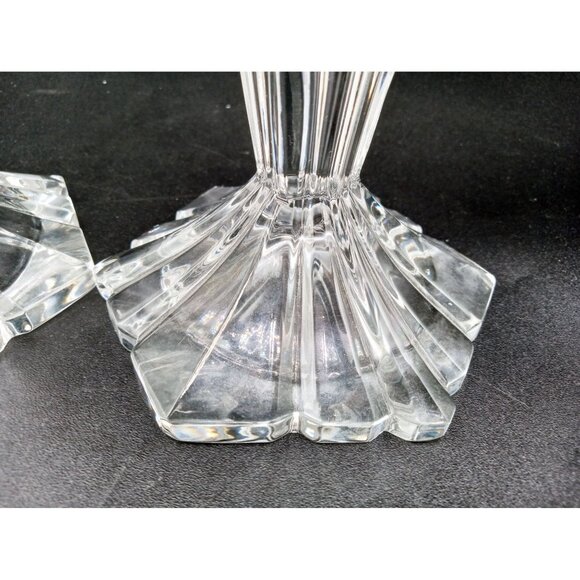 Candlestick Holders Clear 7 Inch Set 2 Elegant Design Vintage Glass Crystalline - Picture 5 of 14
